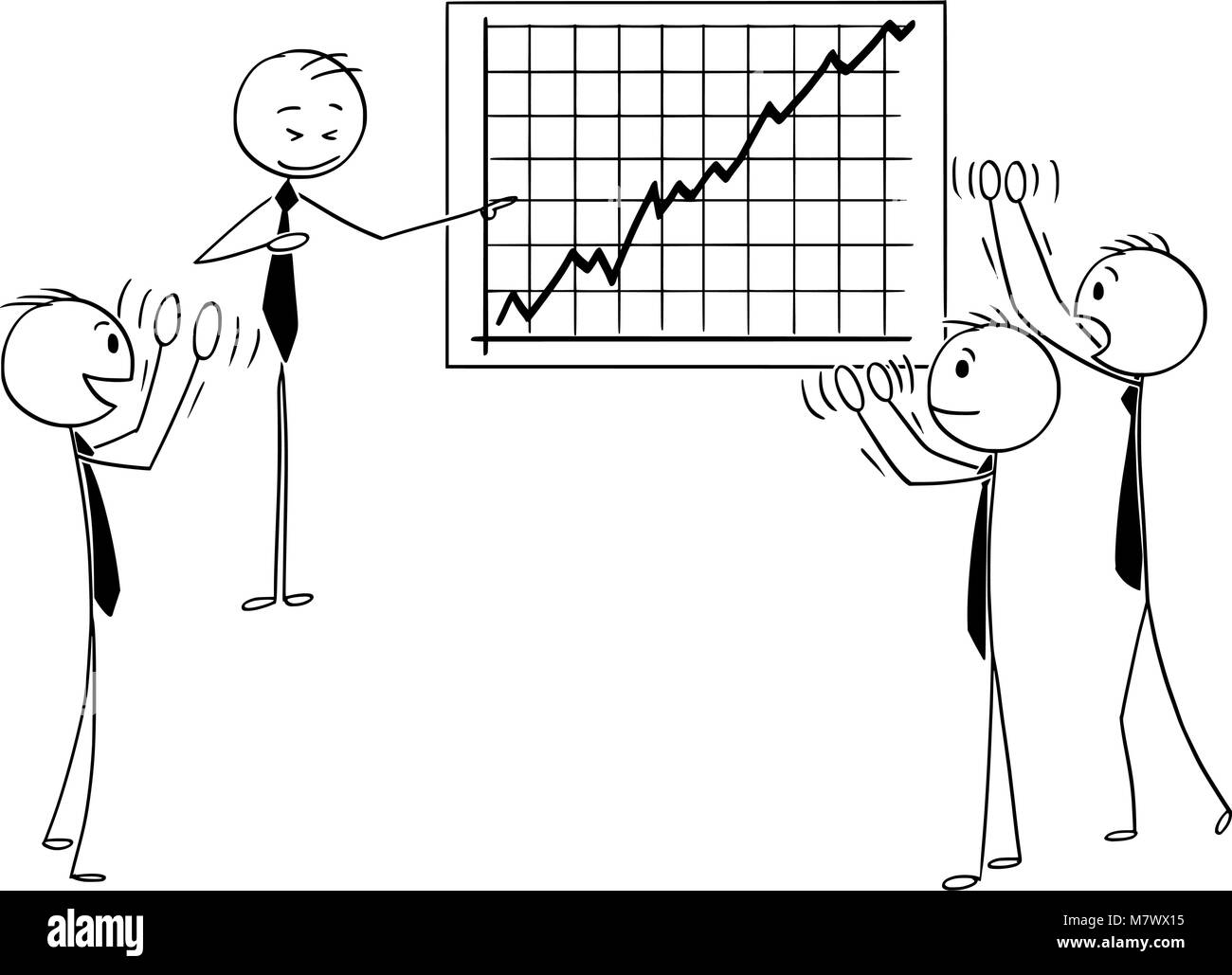 Cartoon of Business People Applauding to Speaker Pointing at Growth Chart Stock Vector