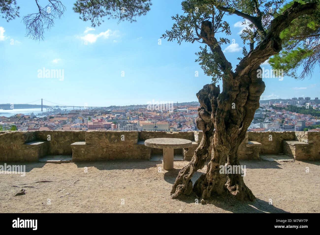 View from a terrace at Castelo de Sao Jorge over Lisbon, Portugal. Stock Photo