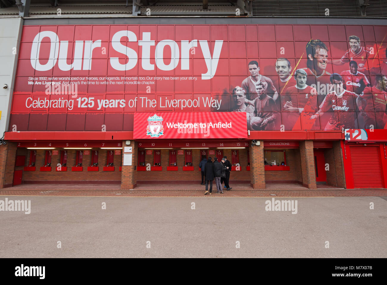 Huge mural at the Kop end of the stadium at Anfield, home of Liverpool