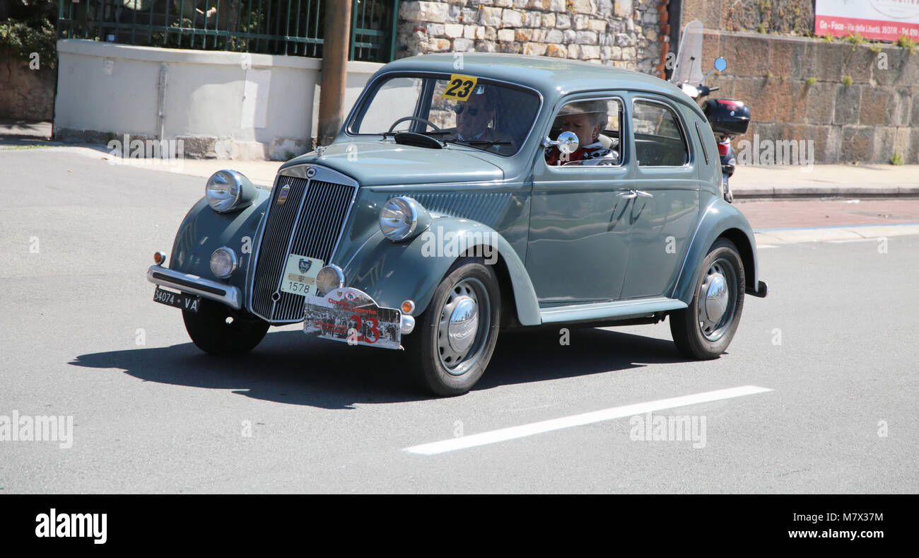 GENOA, ITALY, MAY 22, 2016 Vintage cars parade around the streets of