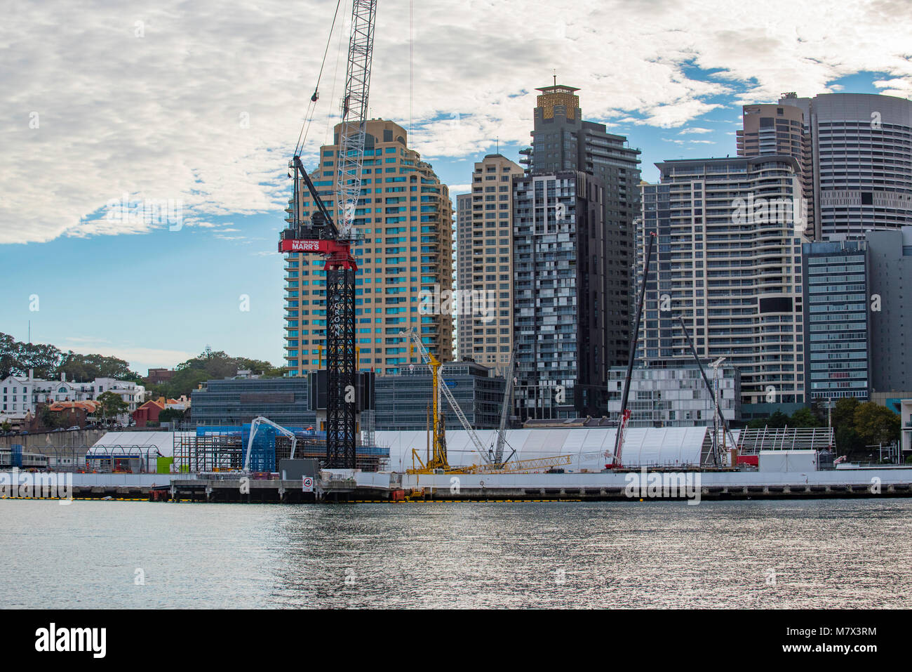 The beginnings of James Packer's new Crown Casino at Barangaroo on Sydney Harbor in Australia. The Crown Casino will be the tallest building in Sydney. Stock Photo