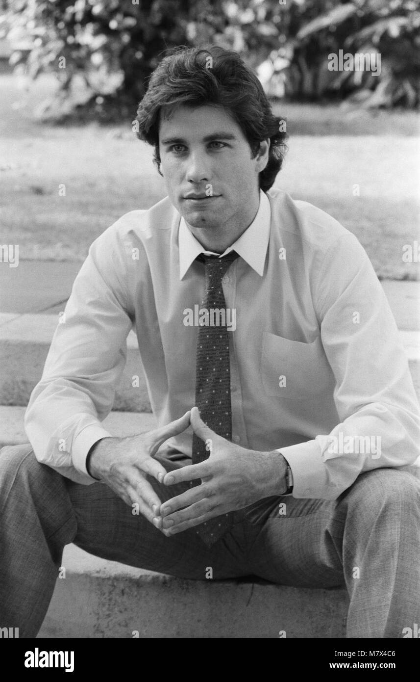 John Travolta, actor, singer and dancer, pictured in London, on his way to The Venice Film Festival where he is attending a screening of his latest film 'Blow Out'.  In 1978, John Travolta starred in the world wide hit film, Grease, with Olivia Newton John.    Picture taken 10th September 1981 Stock Photo