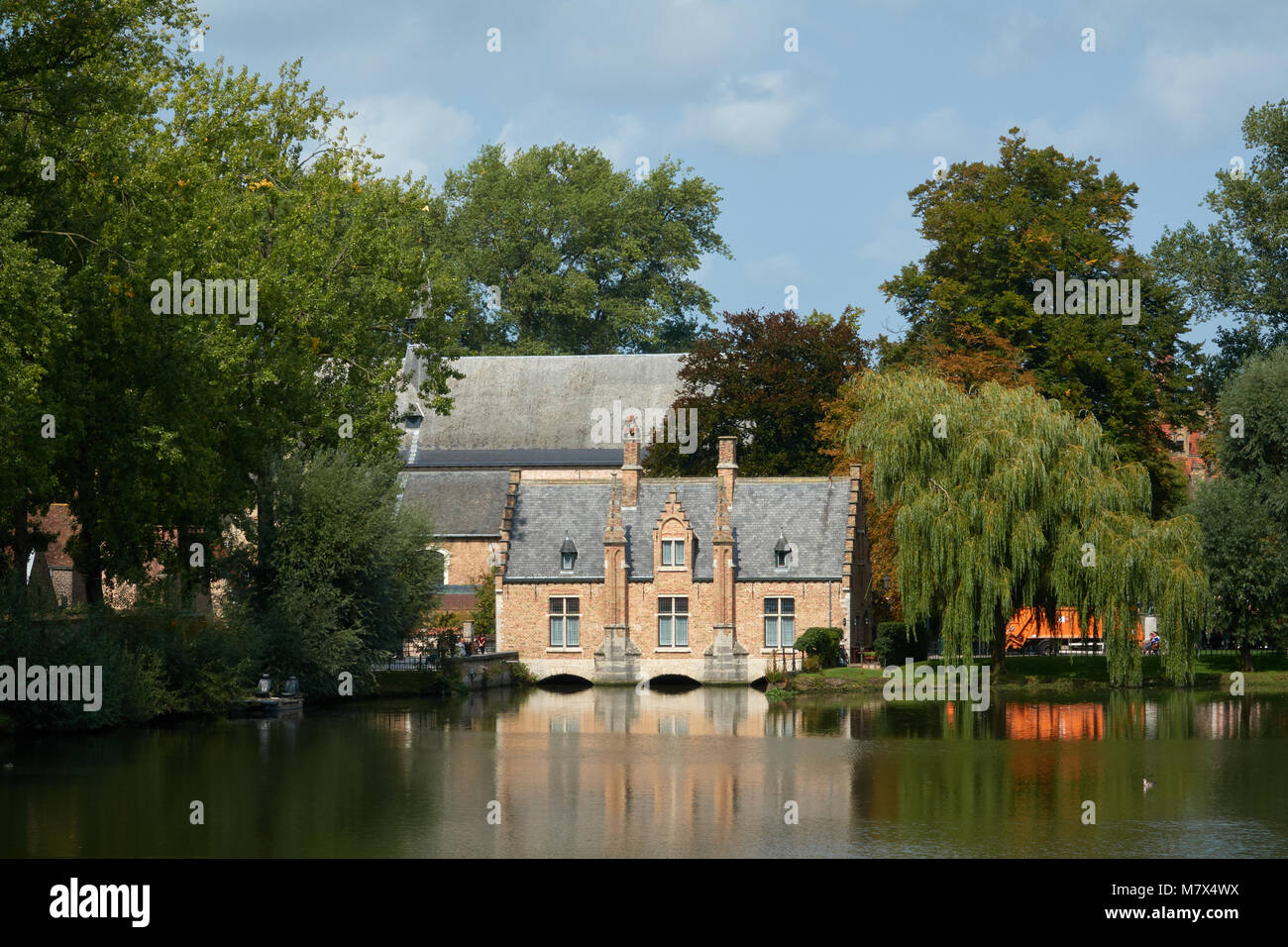 Dream home by the lake. Popular tourist town of Bruges in Belgium. Stock Photo