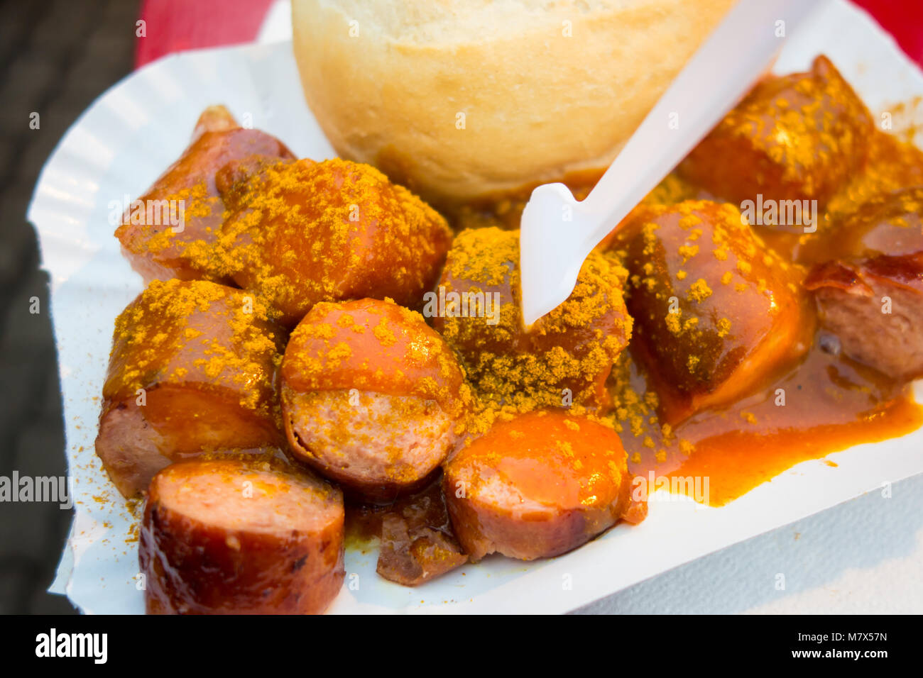 Curry Wurst in Christmas Market Stock Photo