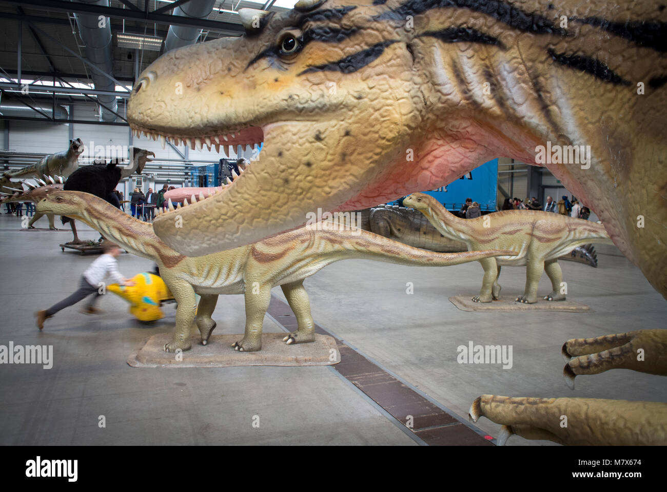Dinosaurs at an exhibition at Messe Arena, Halle, Saxony-Anhalt, Germany. Stock Photo