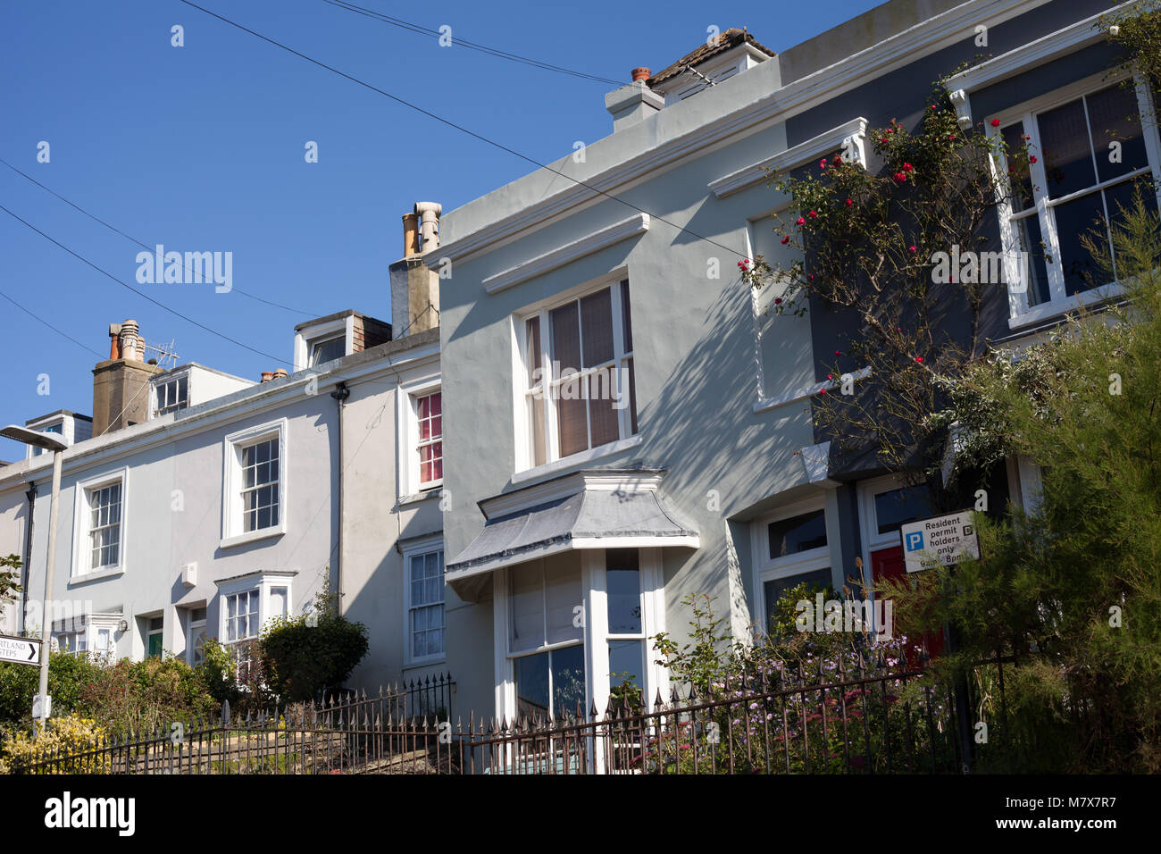 Typical mid 19th century terraced houses, Portland Terrace, Hastings, East Sussex, UK Stock Photo