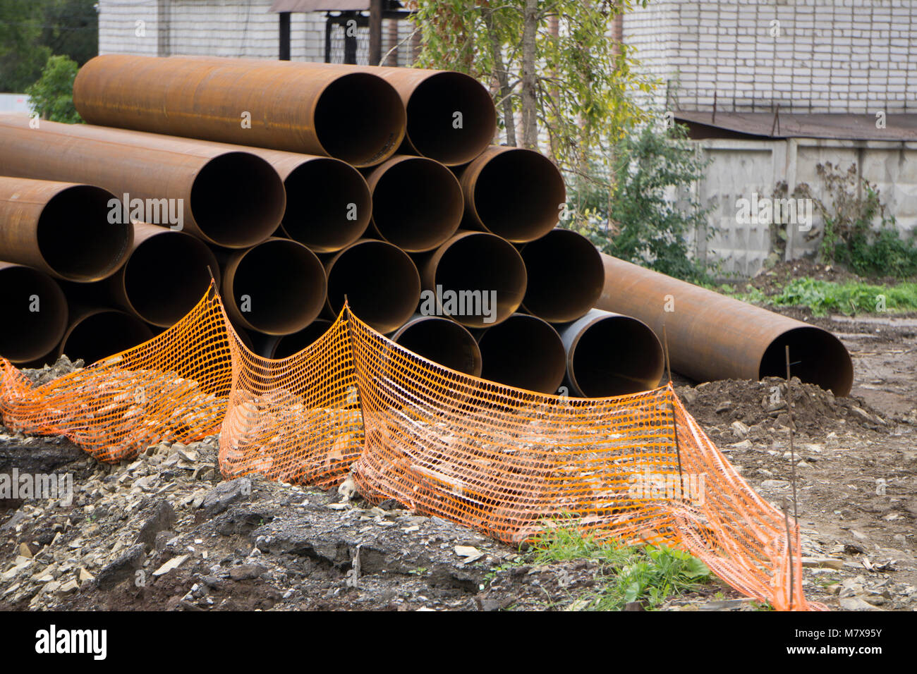 Closeup of steel highpressure pipes of various diameter bunch in