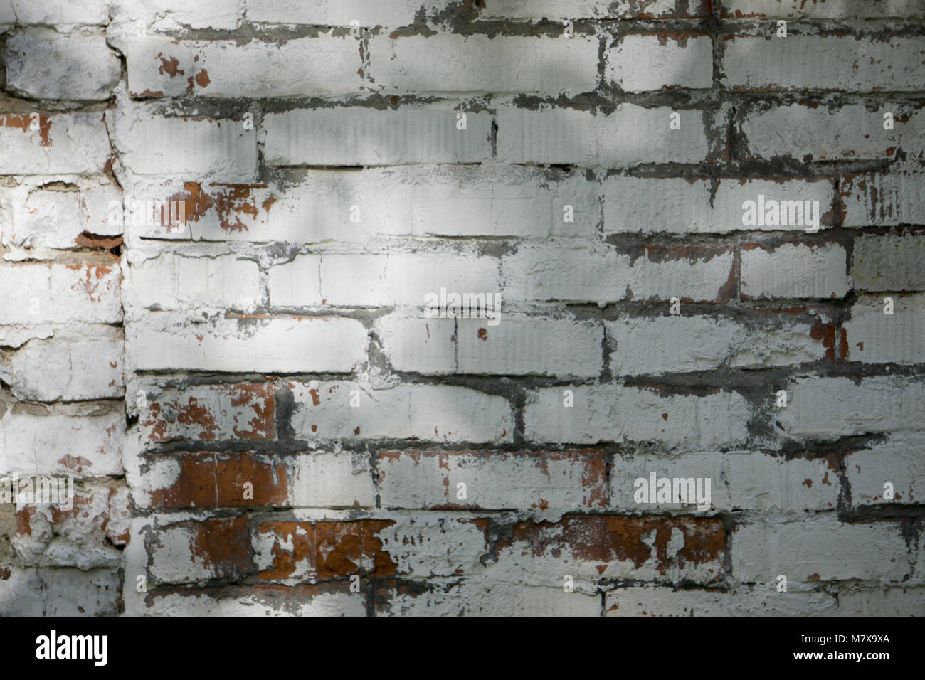Background of old vintage dirty brick wall with peeling plaster ...