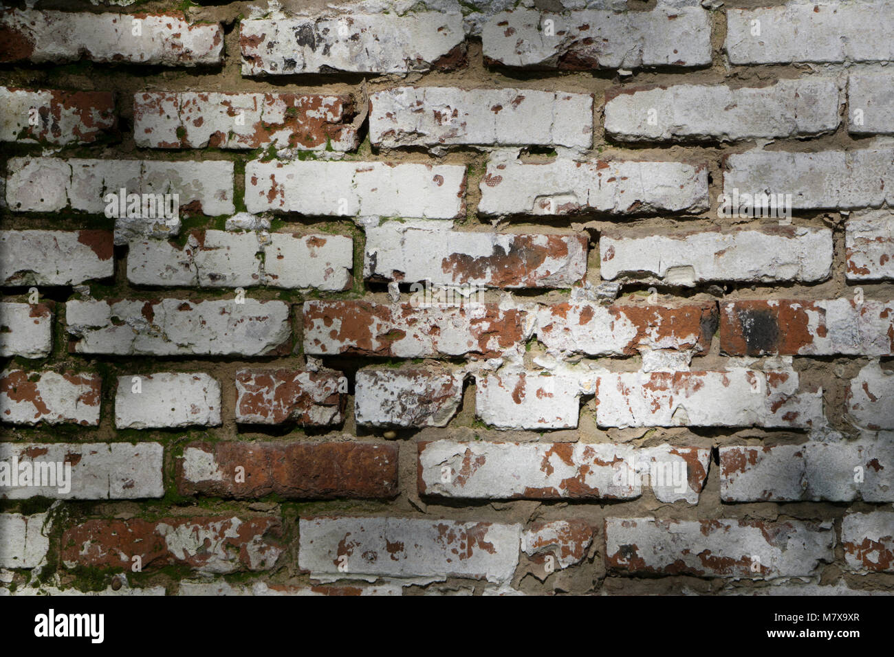 Background of old vintage dirty brick wall with peeling plaster ...