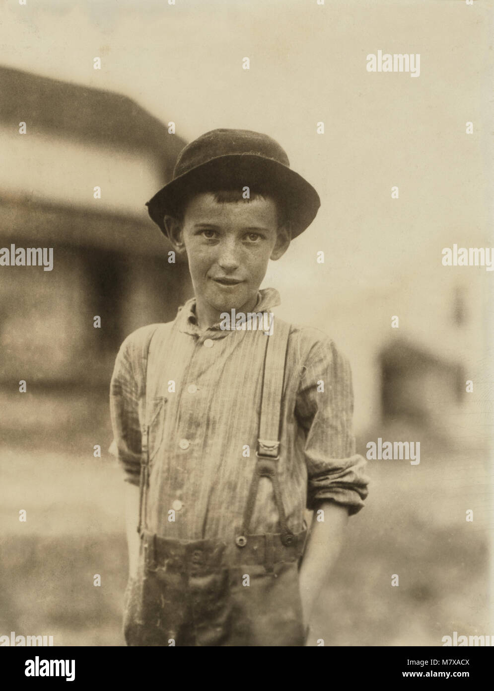 Young Boy Employed at Converse Manufacturing Company, Half-Length Portrait, Converse, South Carolina, USA, Lewis Hine for National Child Labor Committee, May 1912 Stock Photo