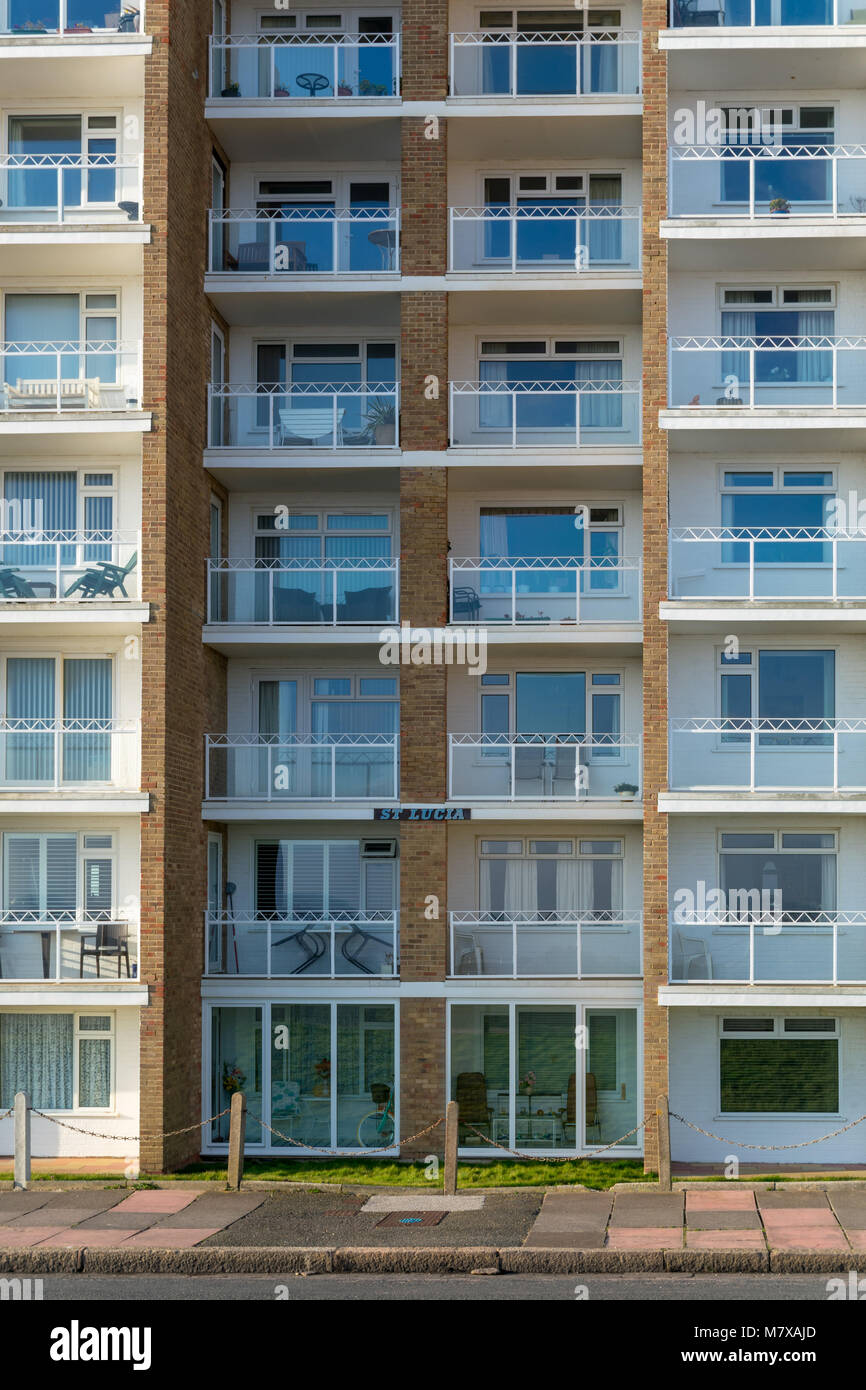 Block of flats on the seafront in BexhillonSea, East Sussex, UK. One
