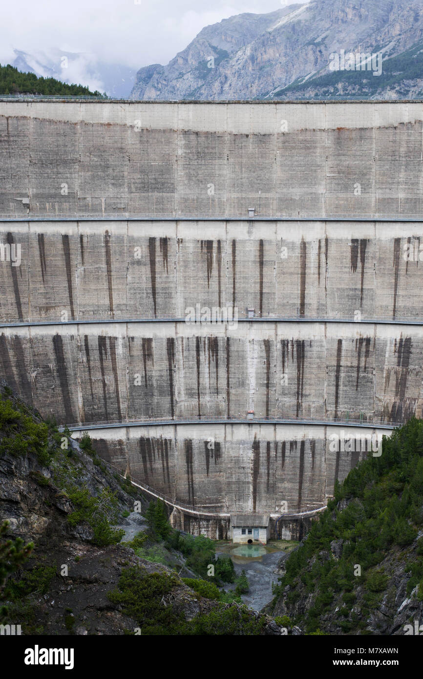 The View on the Wall of the Dam. Bormio, Lago di Cancano, Italy. Stock Photo