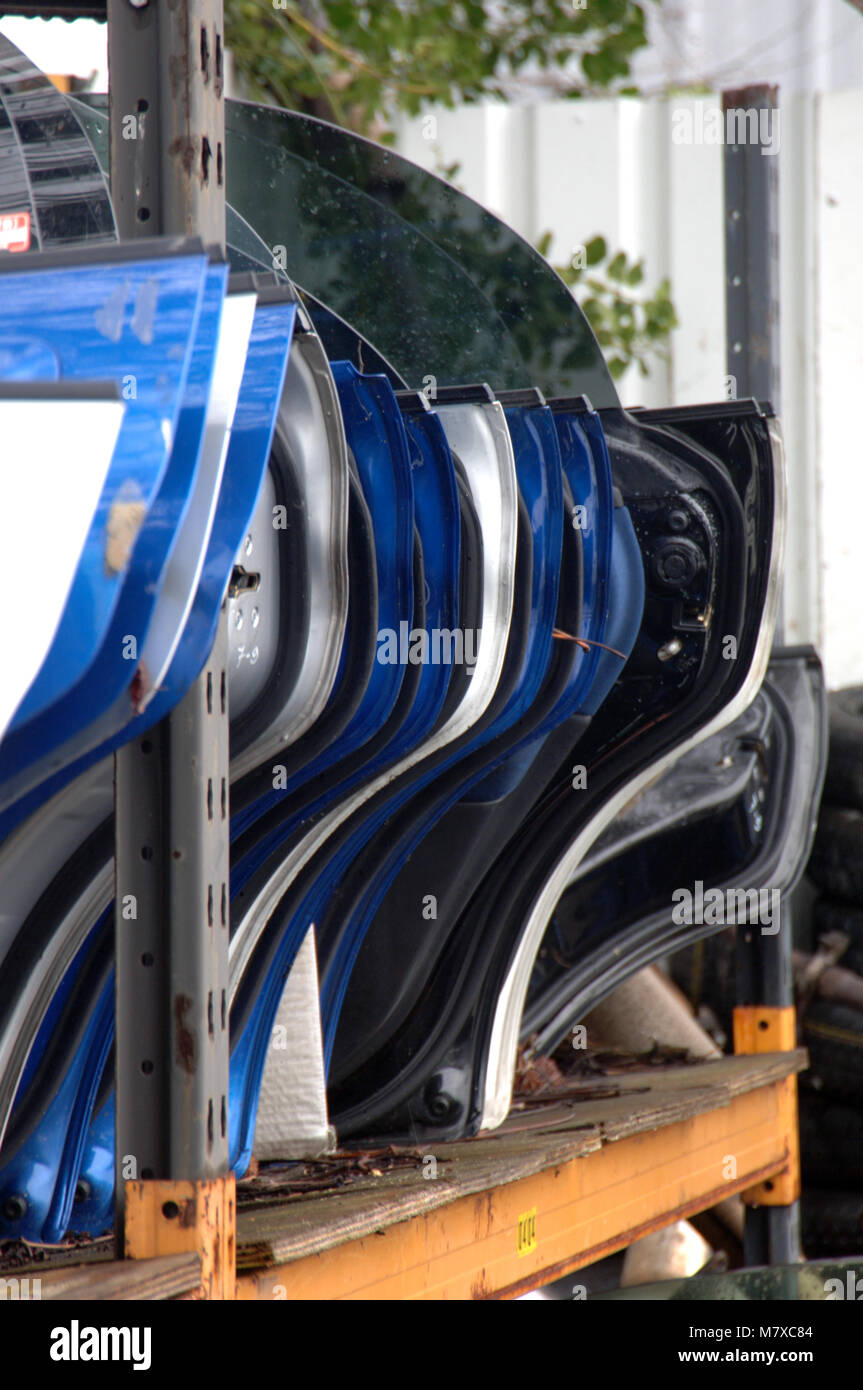 car parts in a breakers yard Stock Photo Alamy