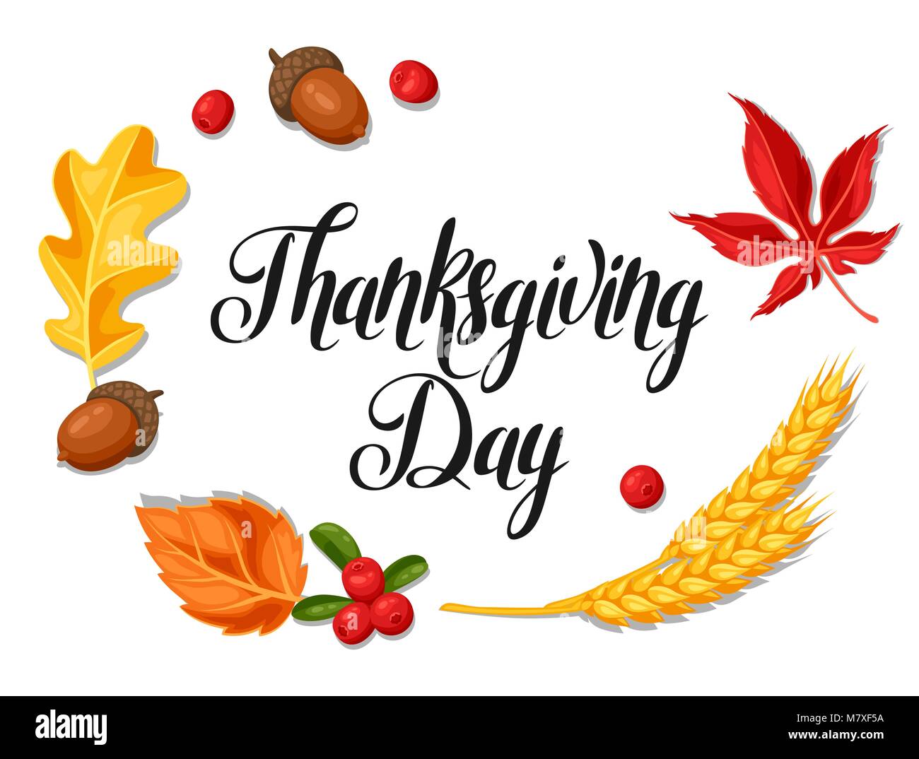 Thanksgiving Day greeting card. Background with autumn objects Stock ...