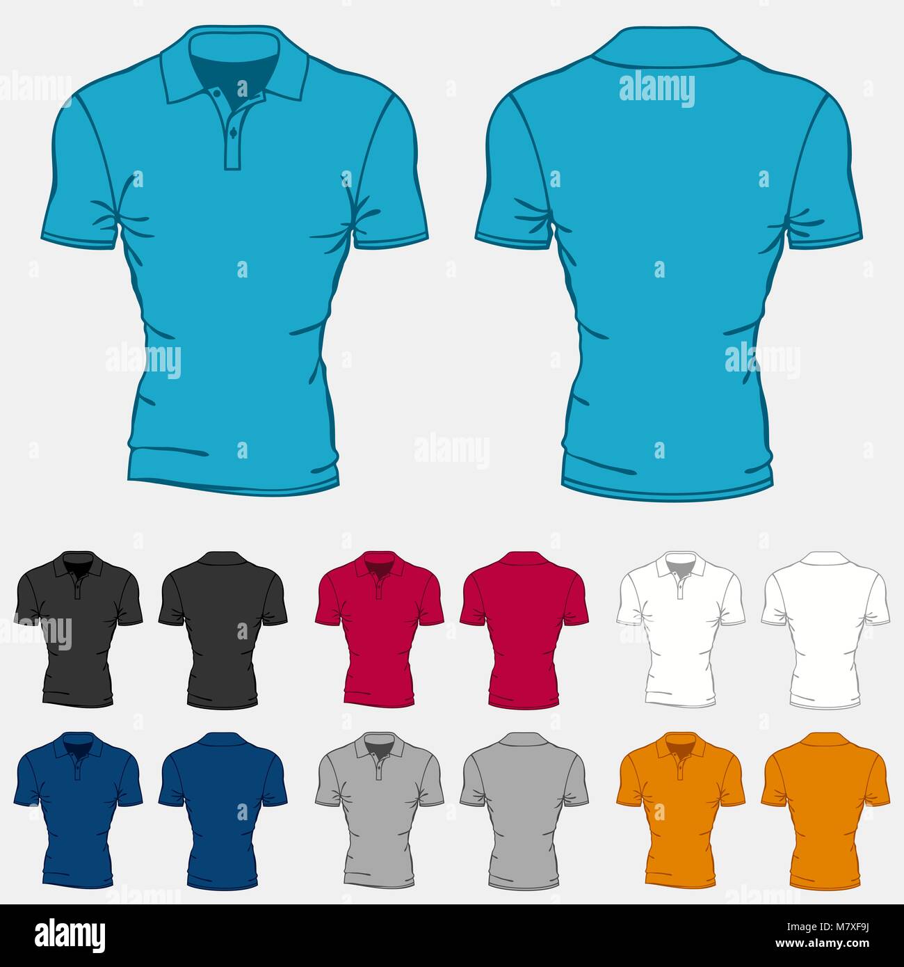 Set of colored polo-shirts templates for men Stock Vector