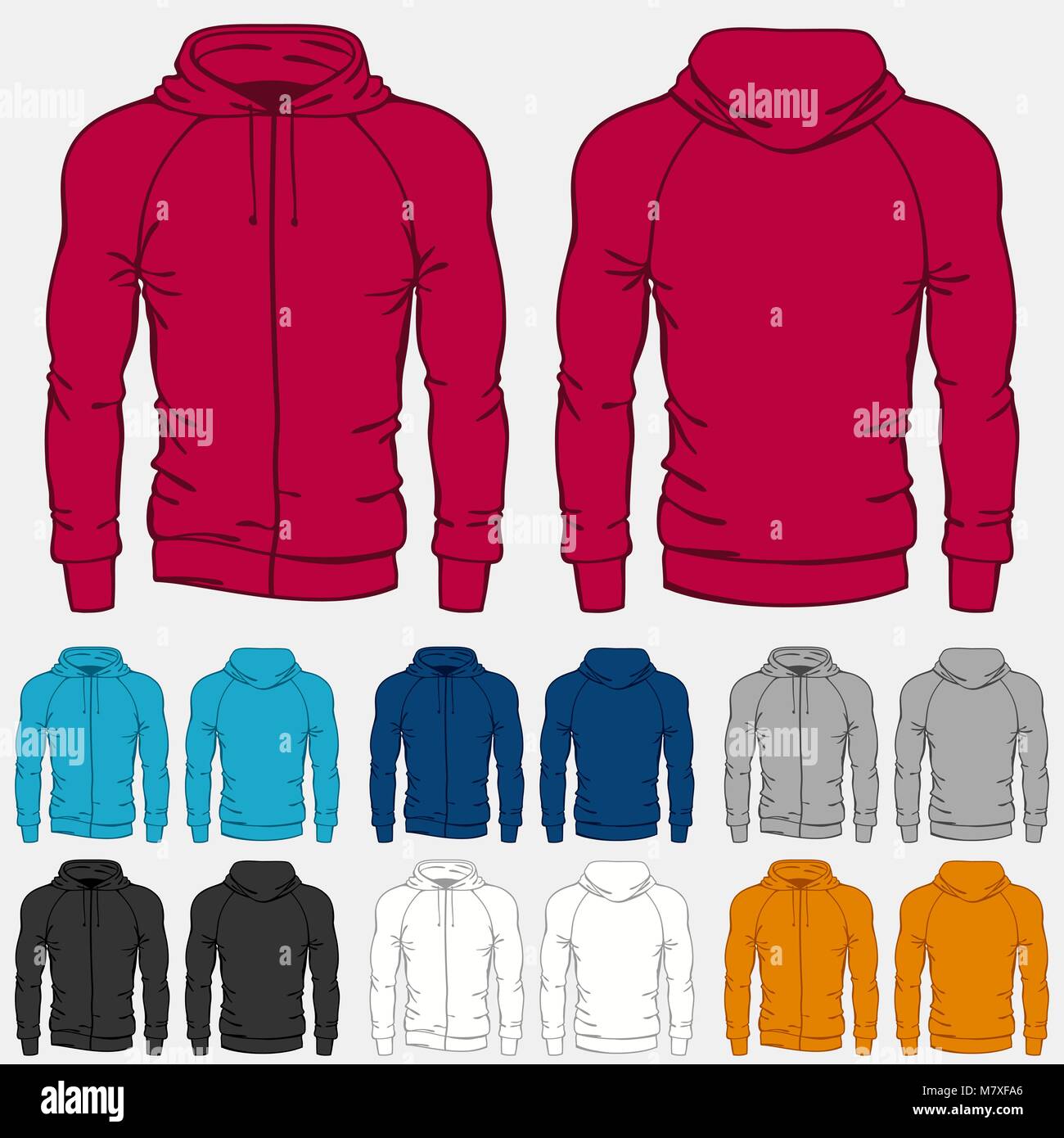 Set of colored hoodies templates for men Stock Vector