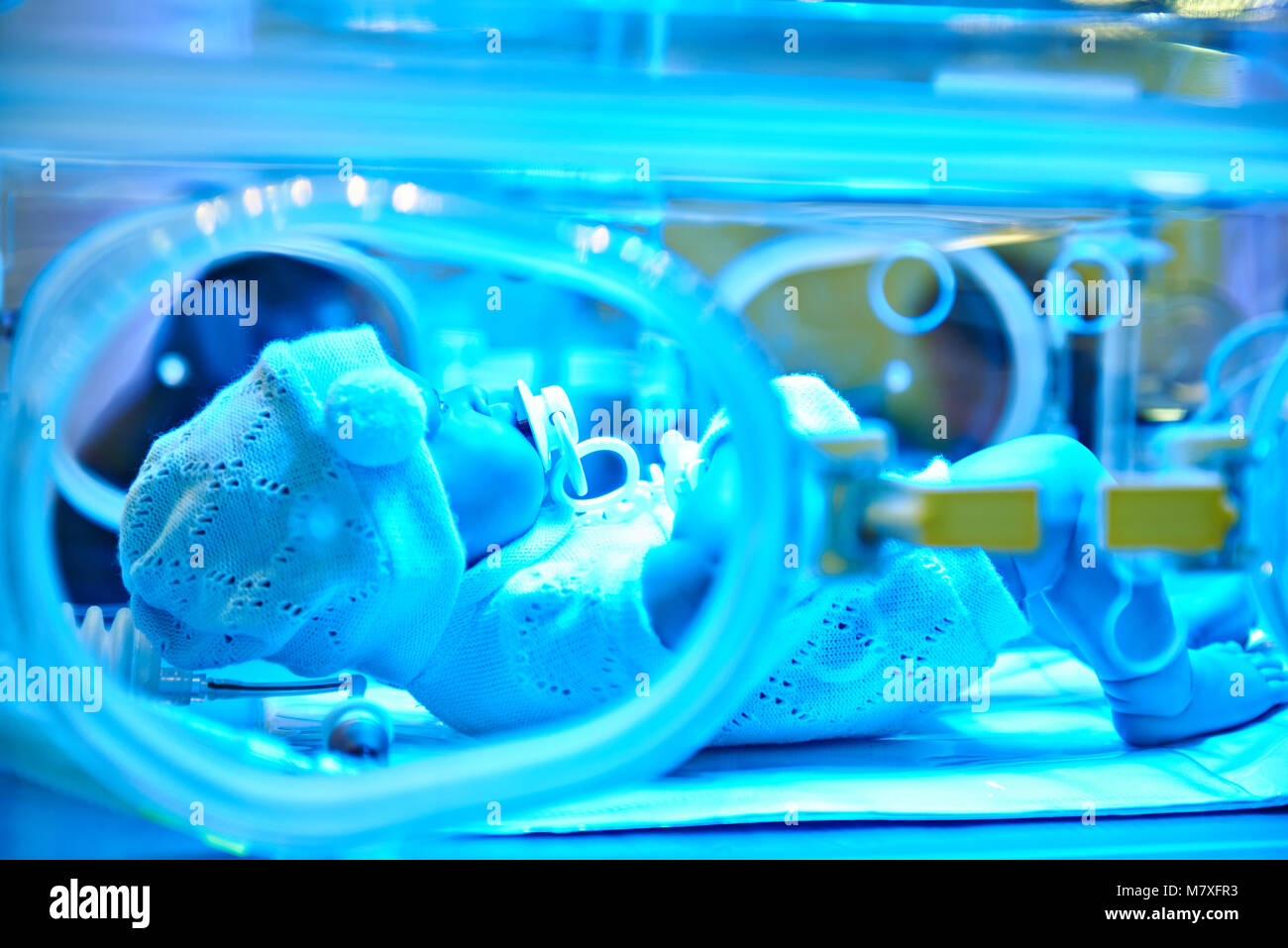Mock-up of a child in an intensive care incubator Stock Photo