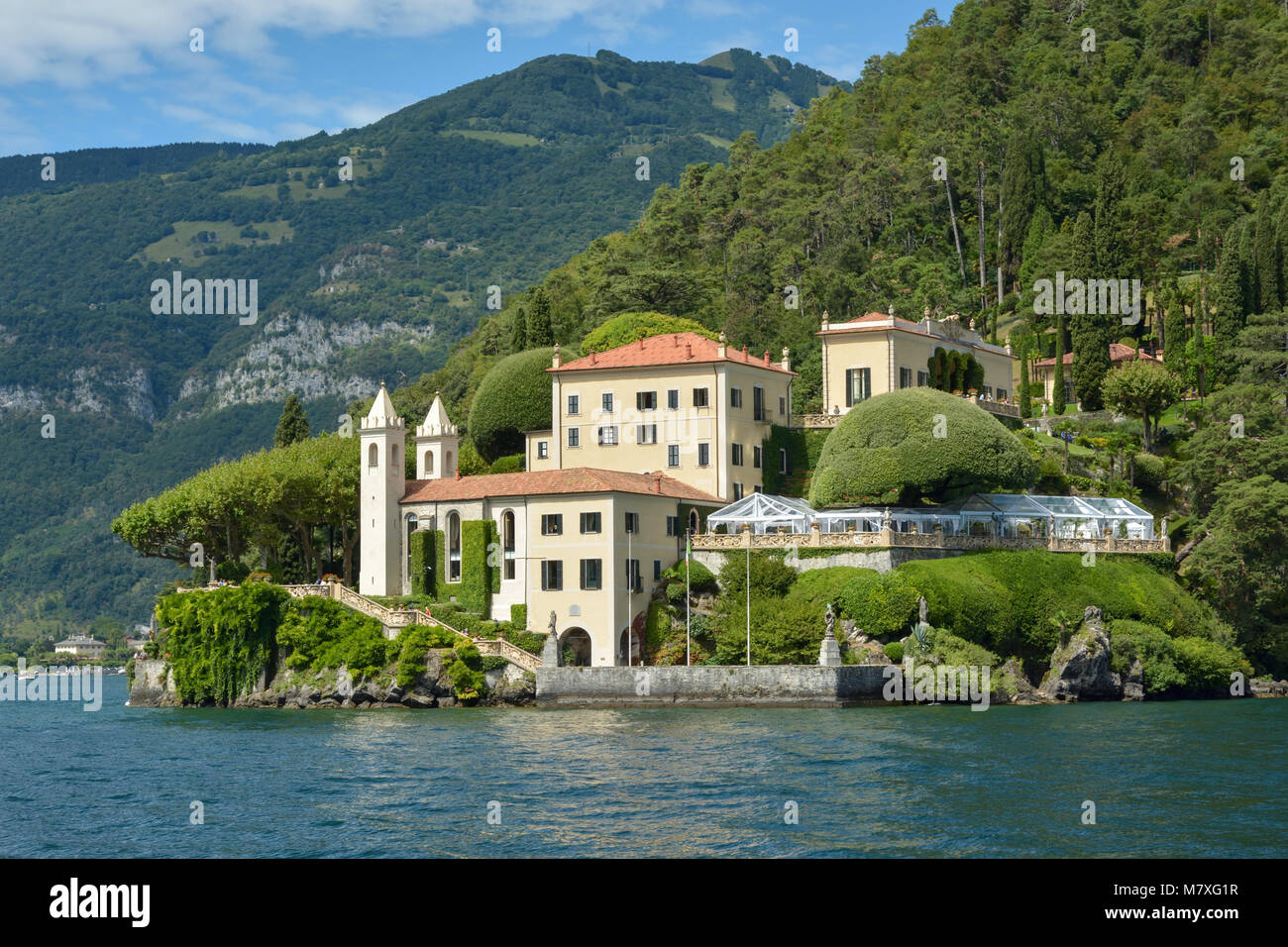 Villa del Balbianello is one of the most beautiful villas overlooking lake Como Stock Photo