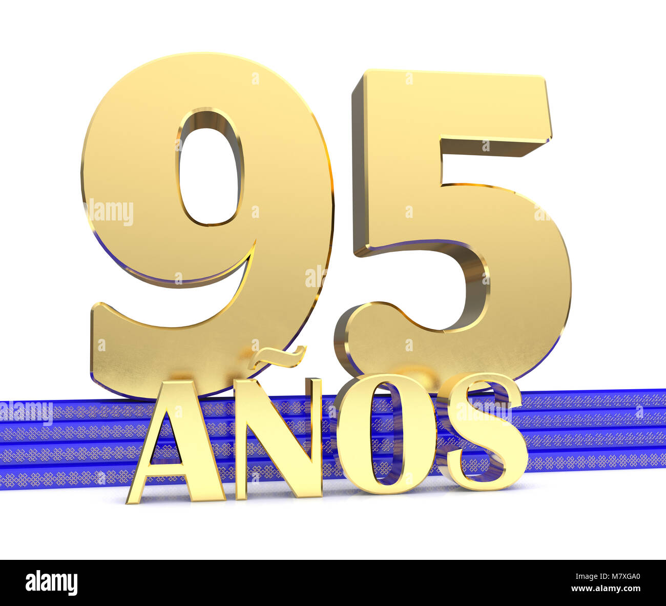 Golden number five and the inscription years on the blue stairs