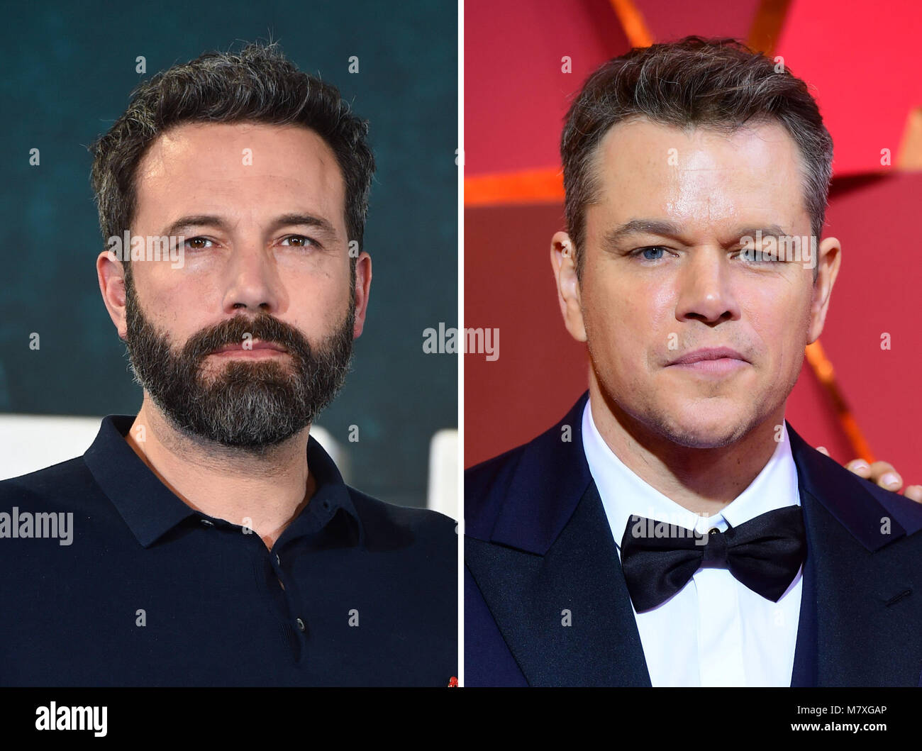 Undated file composite photo of Ben Affleck (left) and Matt Damon, who will implement inclusion riders at their production company Pearl Street Films, to support the fight against inequality in Hollywood. Stock Photo