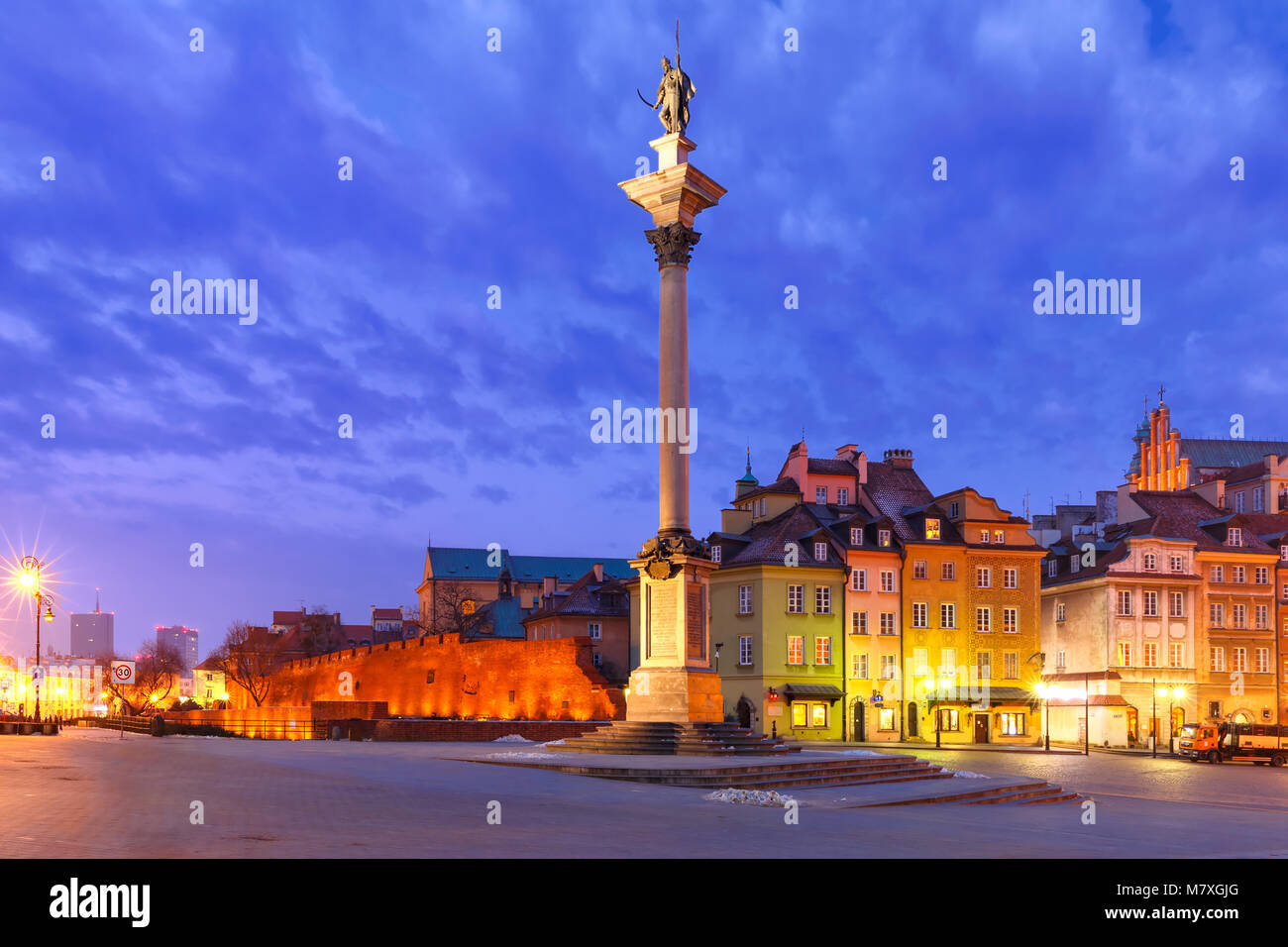 Castle Square at night in Warsaw, Poland. Stock Photo