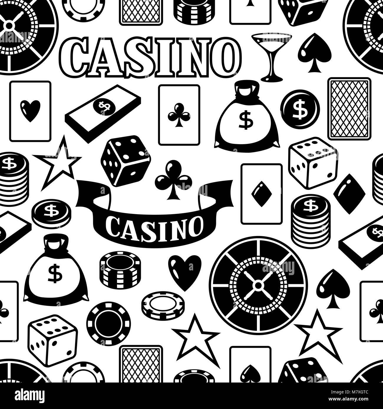 Casino gambling seamless pattern with game objects Stock Vector