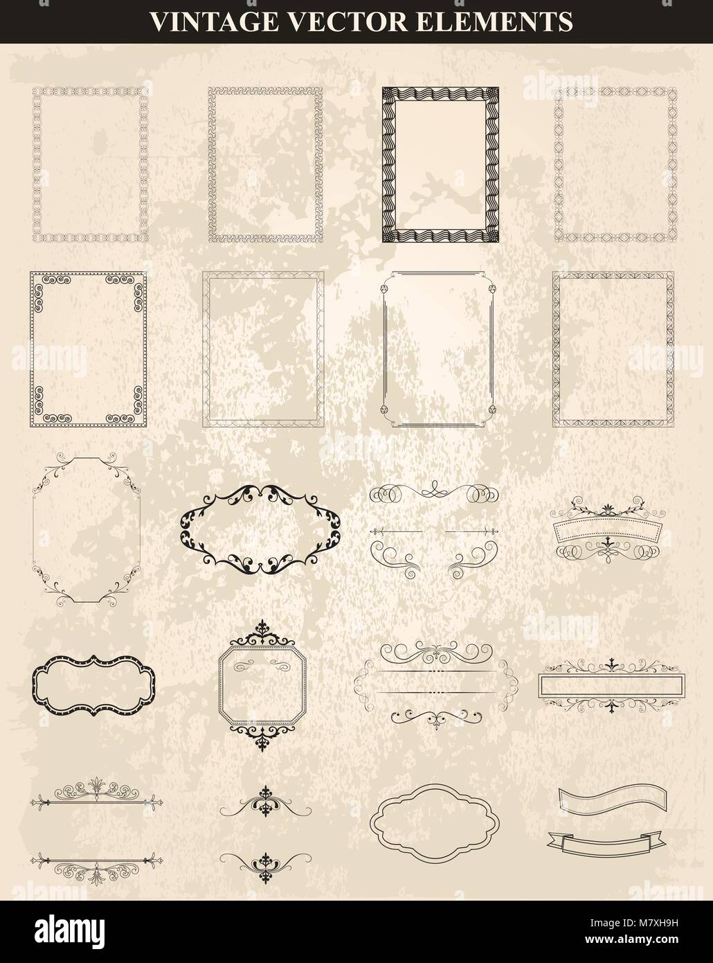 Decorative vintage frames and borders set vector.Abstract vintage frame design in various styles.Vector Vintage Ornament Stock Vector