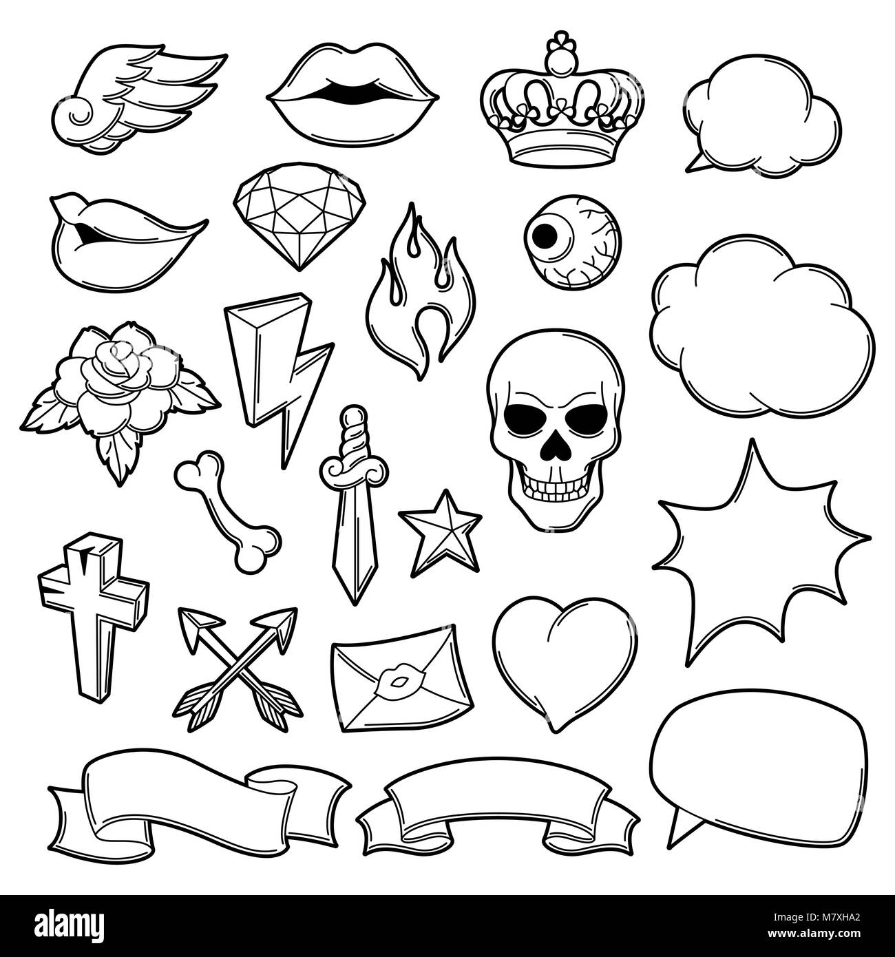 Set of retro tattoo symbols. Cartoon old school illustration Stock Vector Image & Art - Alamy Set of retro tattoo symbols. Cartoon old school illustration Stock Vector Image & Art - Alamy