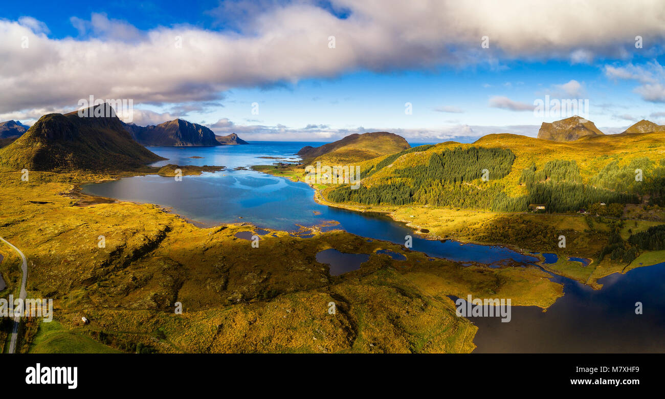 Aerial View Of A Scenic Coast On Lofoten Islands In Norway Stock Photo
