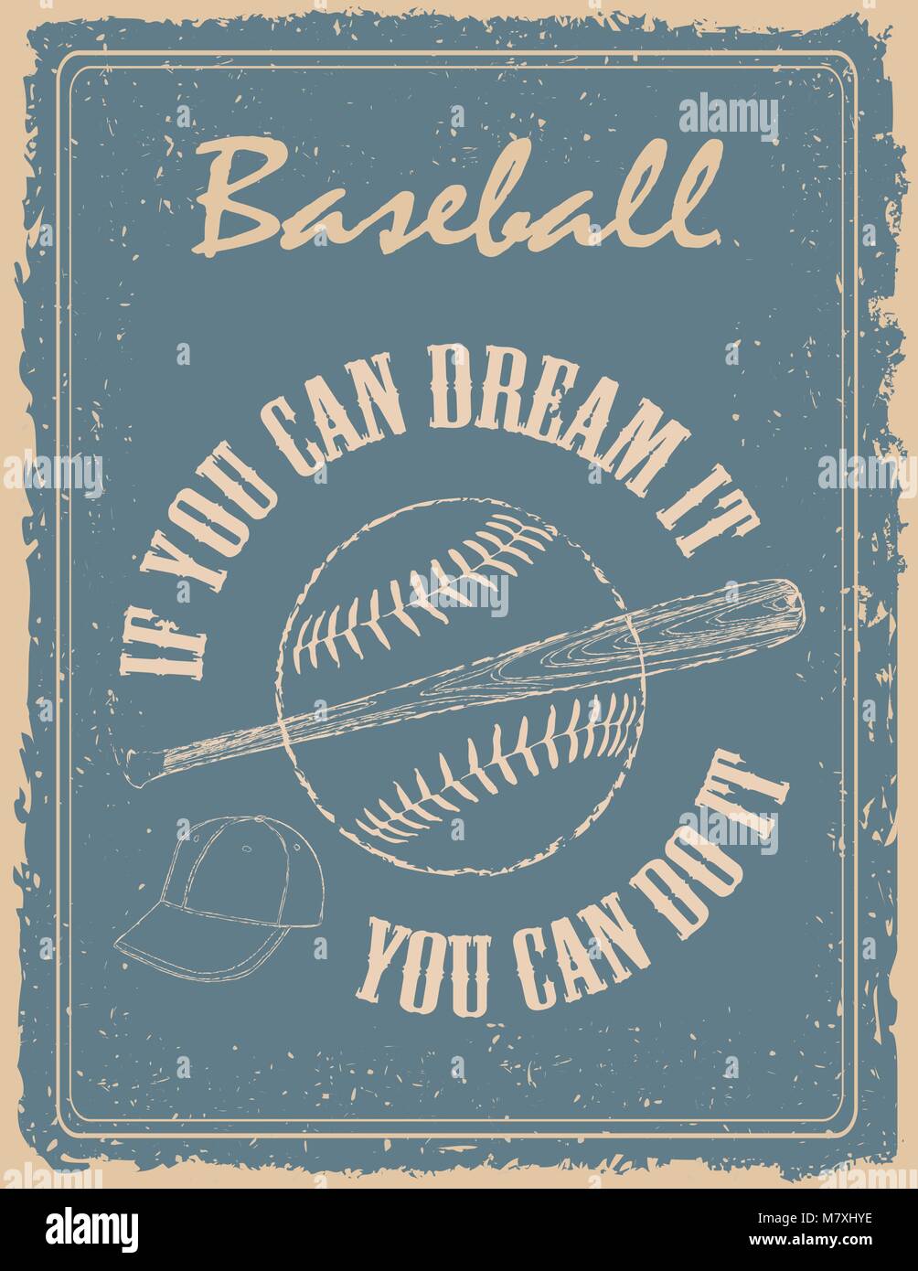 Vintage baseball poster on old paper background  with motivation quote by Walt Disney Stock Vector