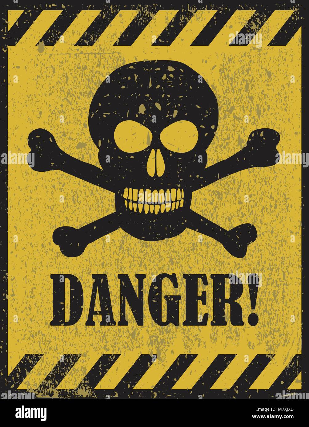 Danger sign with skull symbol. Deadly danger sign, warning sign, danger zone Stock Vector
