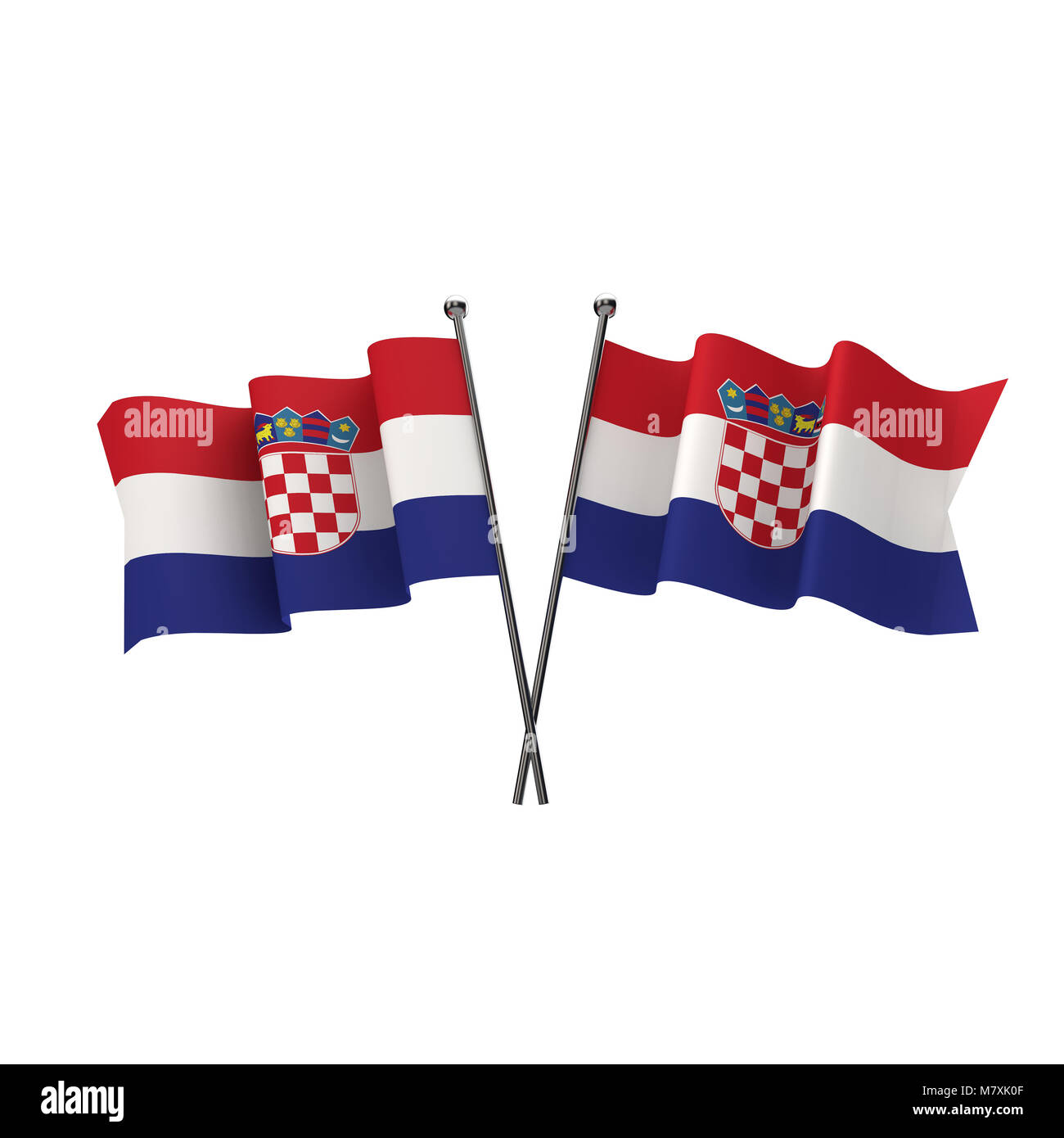 Croatia flags crossed isolated on a white background. 3D Rendering Stock Photo