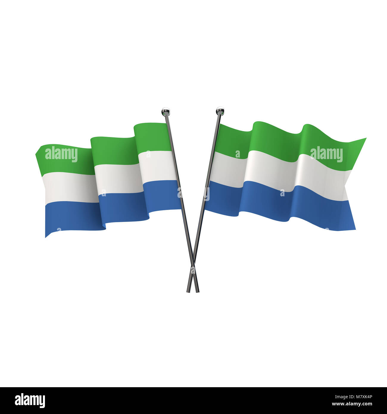 Sierra Leone flags crossed isolated on a white background. 3D Rendering ...