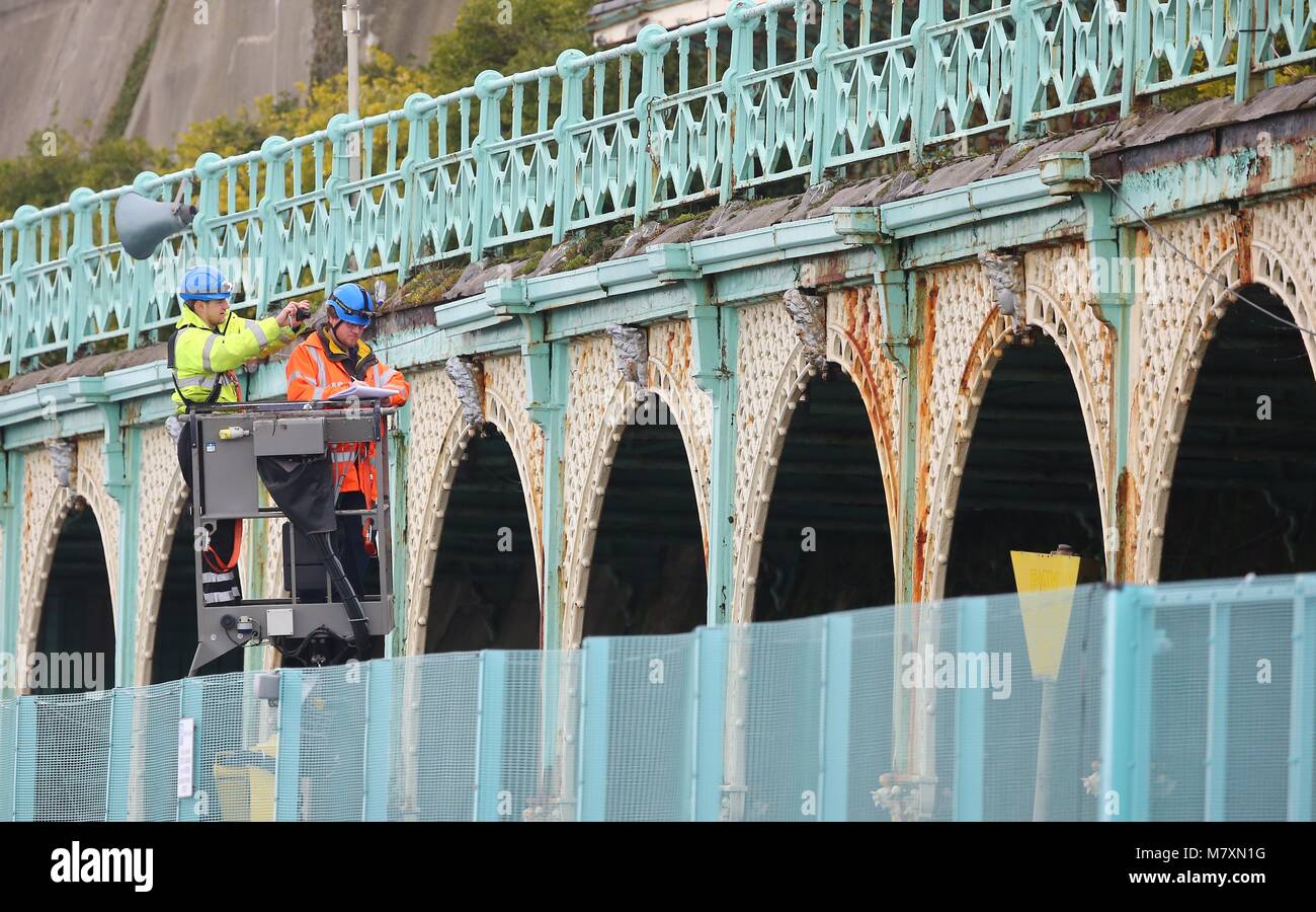 Surveyors examine the iron work on Madeira Terrace on Brighton seafront ...