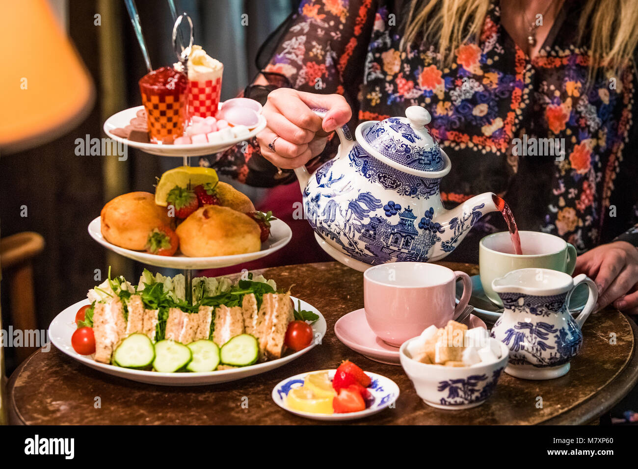 Afternoon tea in vintage store. Stock Photo