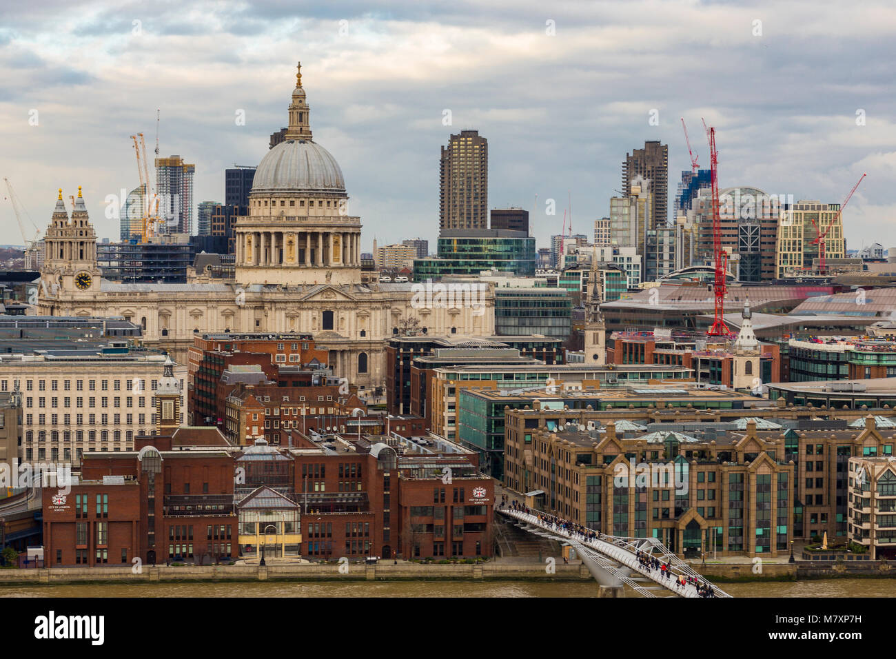 LONDON, UK – JAN 2018: St. Paul's cathedral with Millenium bridge in foreground Stock Photo