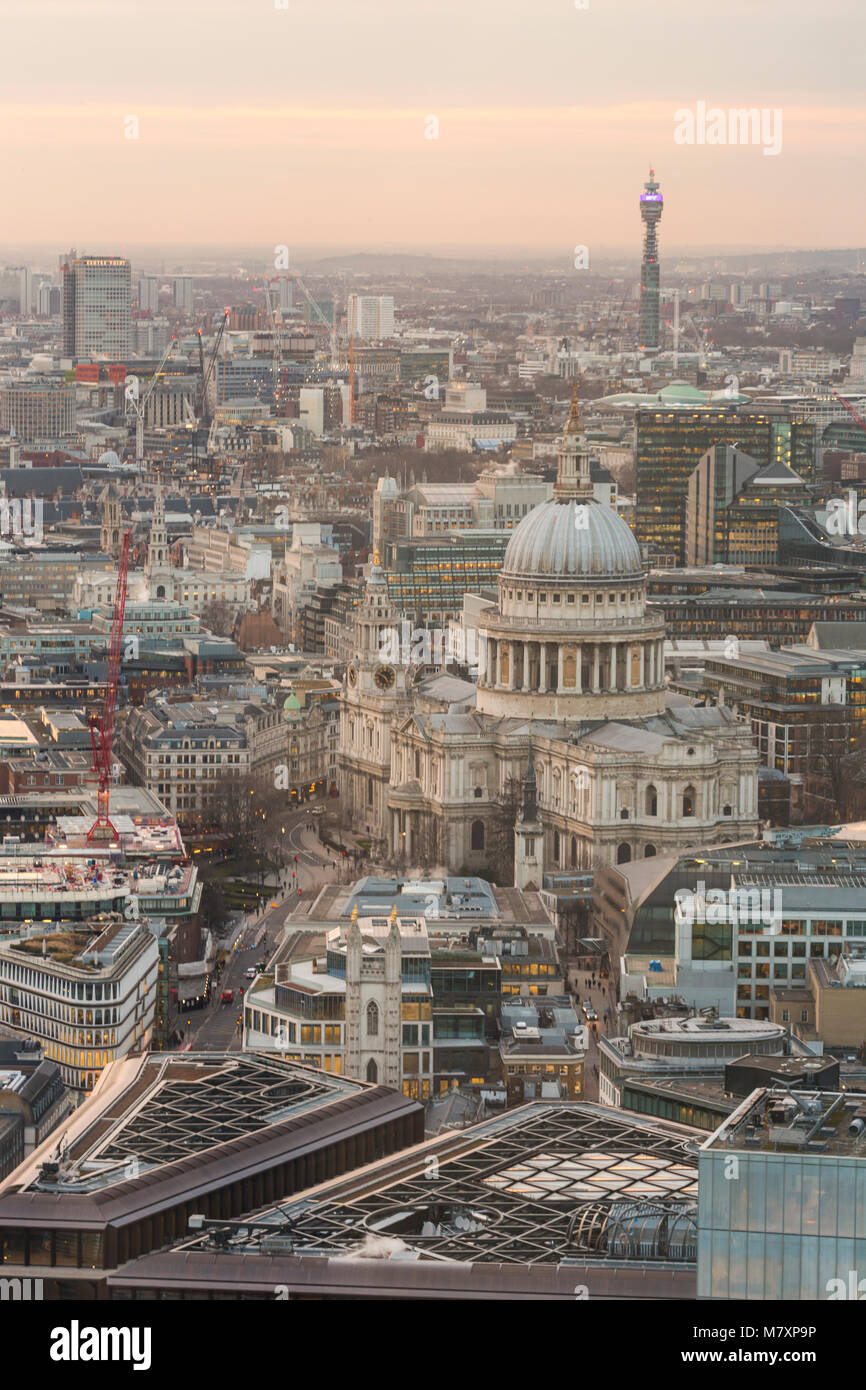LONDON, UK – JAN 2018:  View of St. Paul's Cathedral and London from above with BT tower in distance Stock Photo