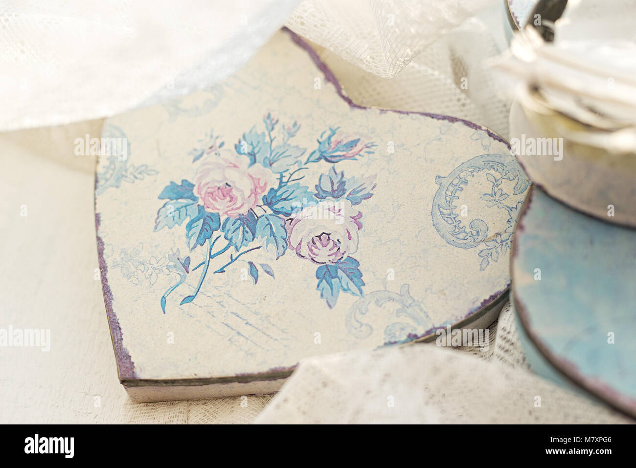 Box in a heart shape, decorated in decoupage technique Provencal style