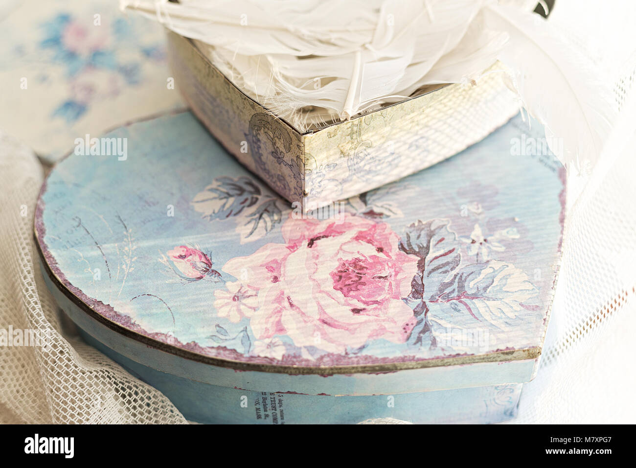 Box in a heart shape, decorated in decoupage technique Provencal style