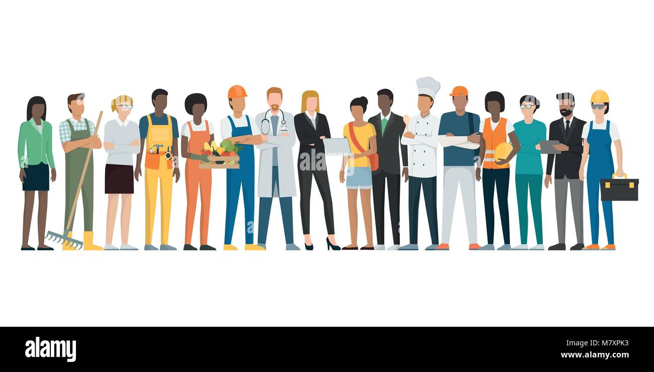 Multiethic group of workers standing together Stock Vector
