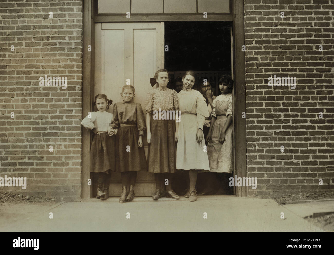 Group of Young Girls, May Hosiery Mills, Nashville, Tennessee, USA, Lewis Hine for National Child Labor Committee, November 1910 Stock Photo
