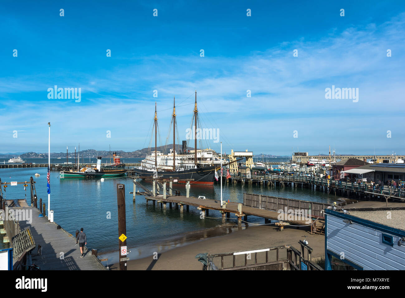 San Francisco,California,USA - December 30, 2017 : San Francisco Bay view from Aquatic Park Stock Photo