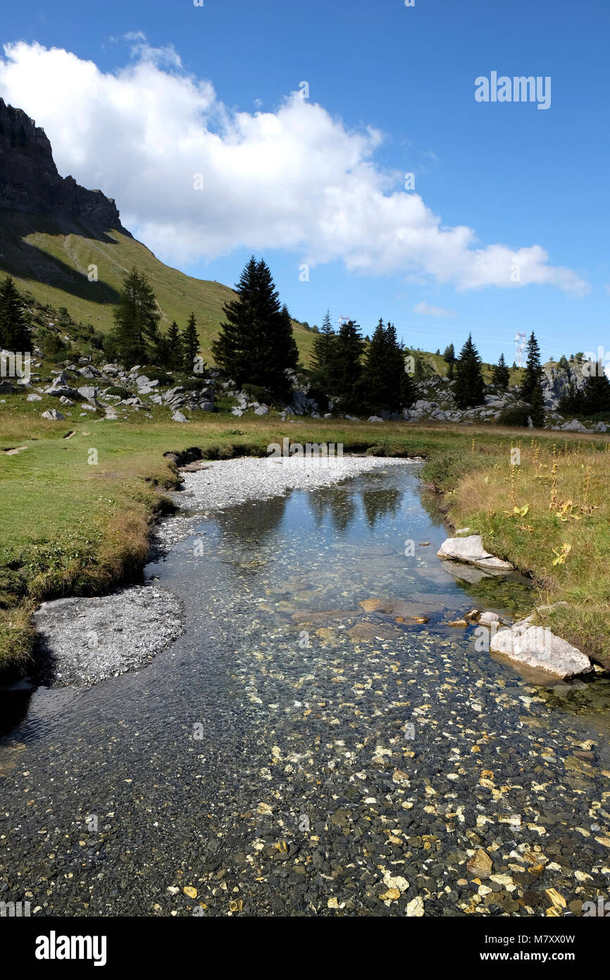 A mountain river near the Refuge de Alfred Wills near Samoens in the French Alps Stock Photo