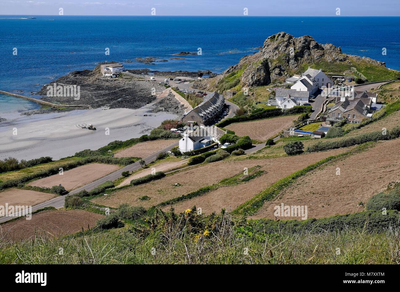AGRICULTURAL TERRACES AT THE NORTH END OF ST OUENS BAY JERSEY CHANNEL ISLANDS Stock Photo