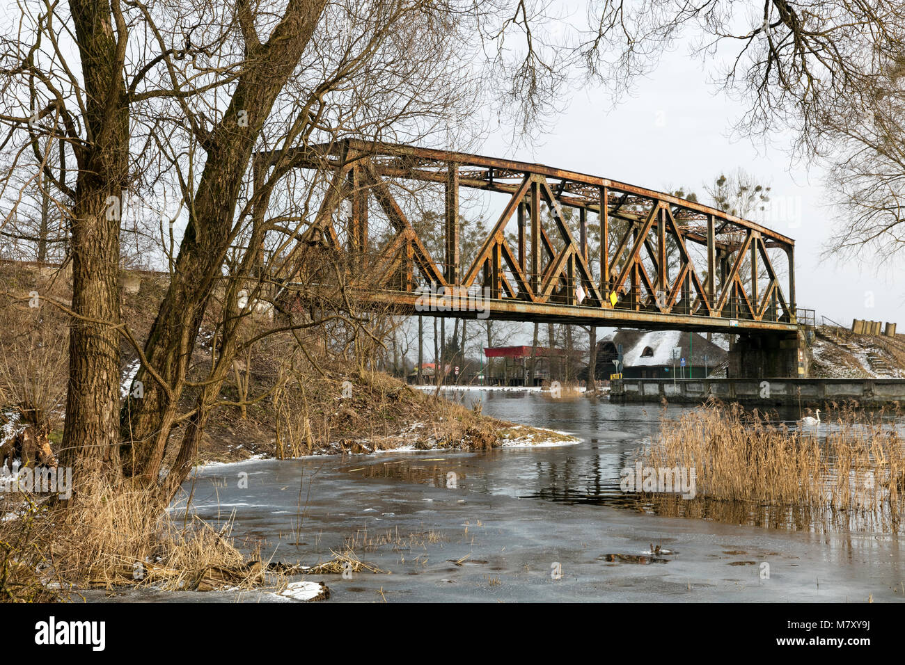 Pisz, truss bridge, technical monument, Poland, Europe. Stock Photo