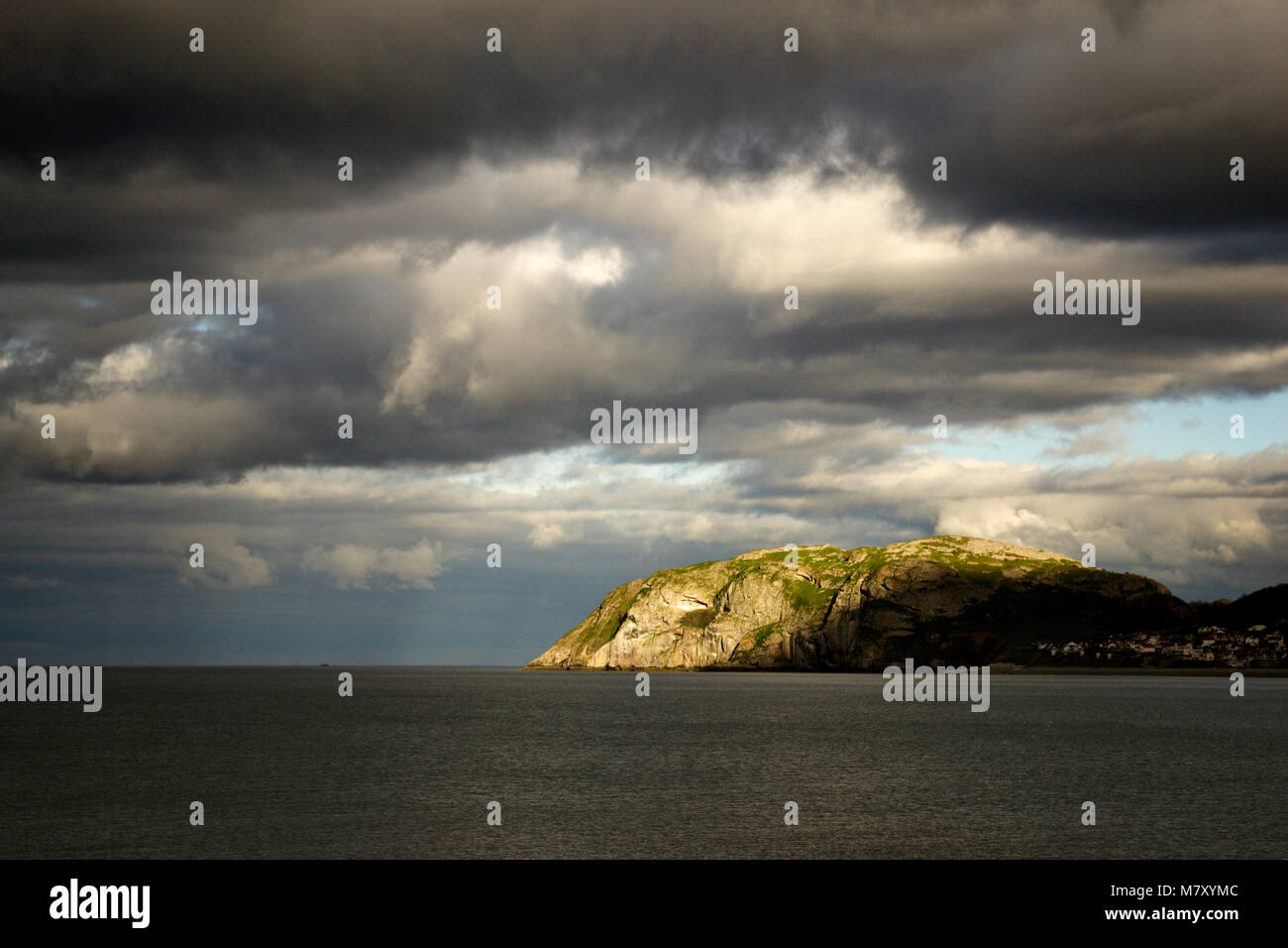 Storm clouds over the Little Orme at Llandudno, North Wales coast Stock Photo