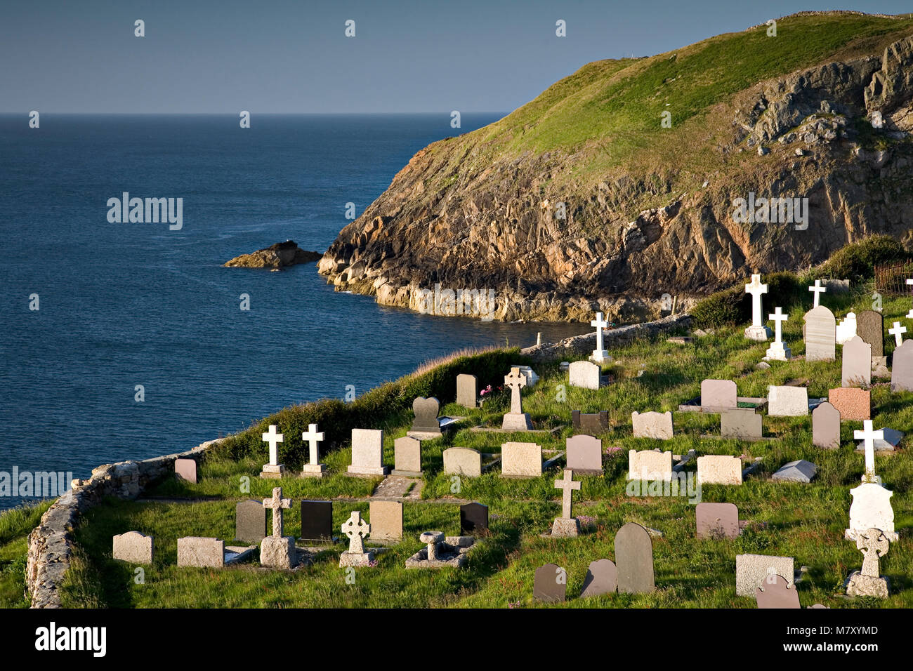 Graveyard on the cliffs at Llanbadrig, Anglesey, North Wales coast Stock Photo