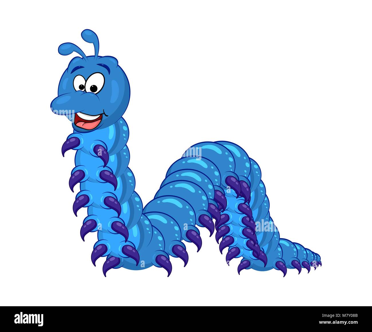 blue cartoon millipede character isolated on white background Stock Vector