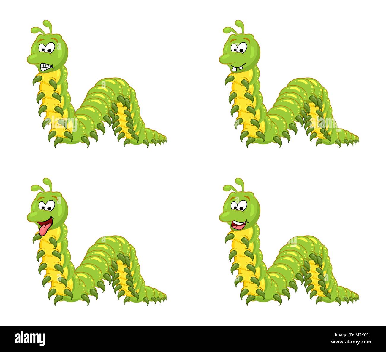 cartoon millipede character set isolated on white background Stock Vector