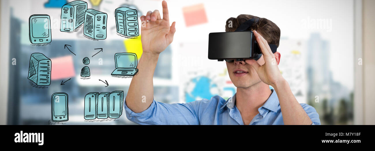 Composite image of full length of businessman using virtual reality simulator Stock Photo